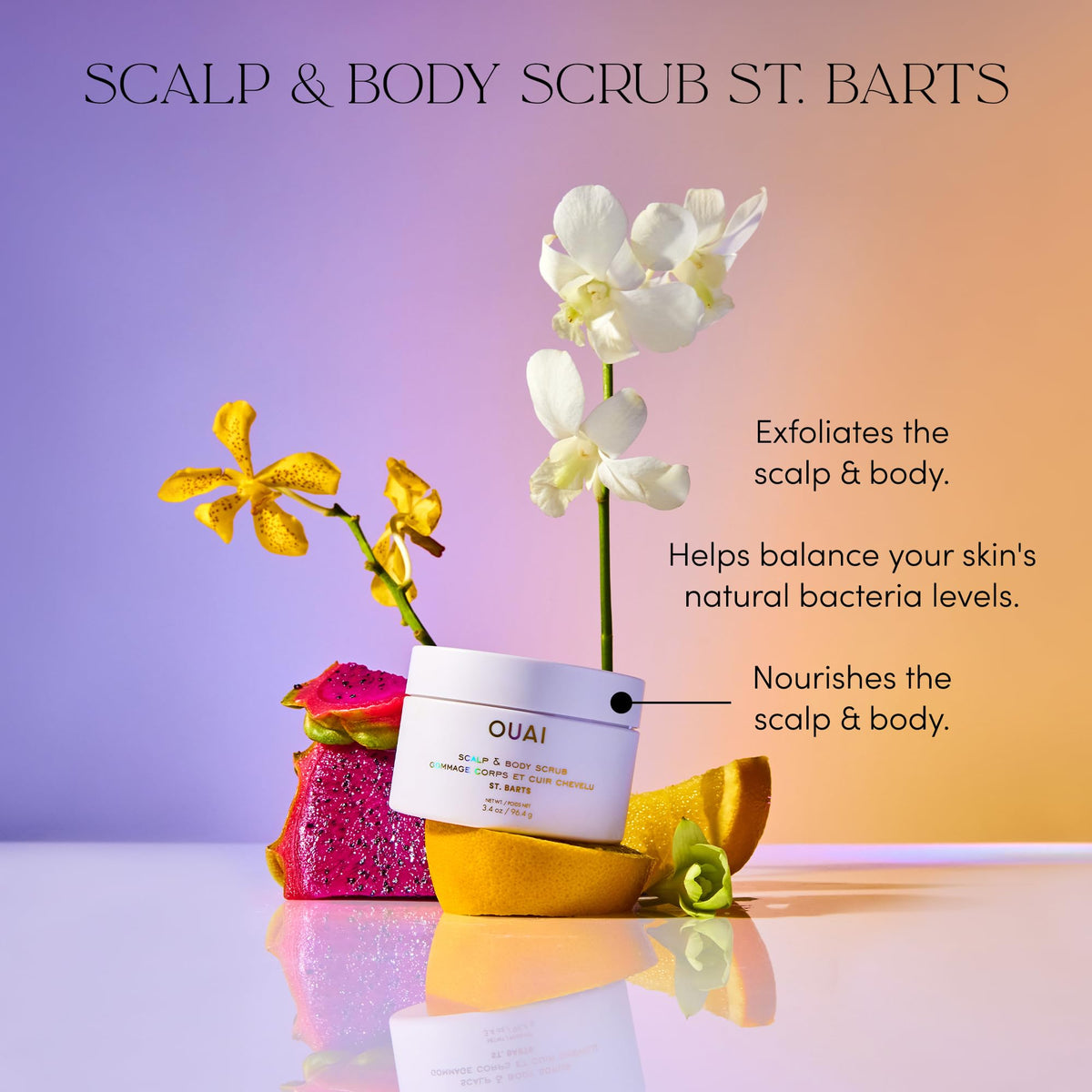 OUAI scrub rubbed on forearm close view showing softened skin result