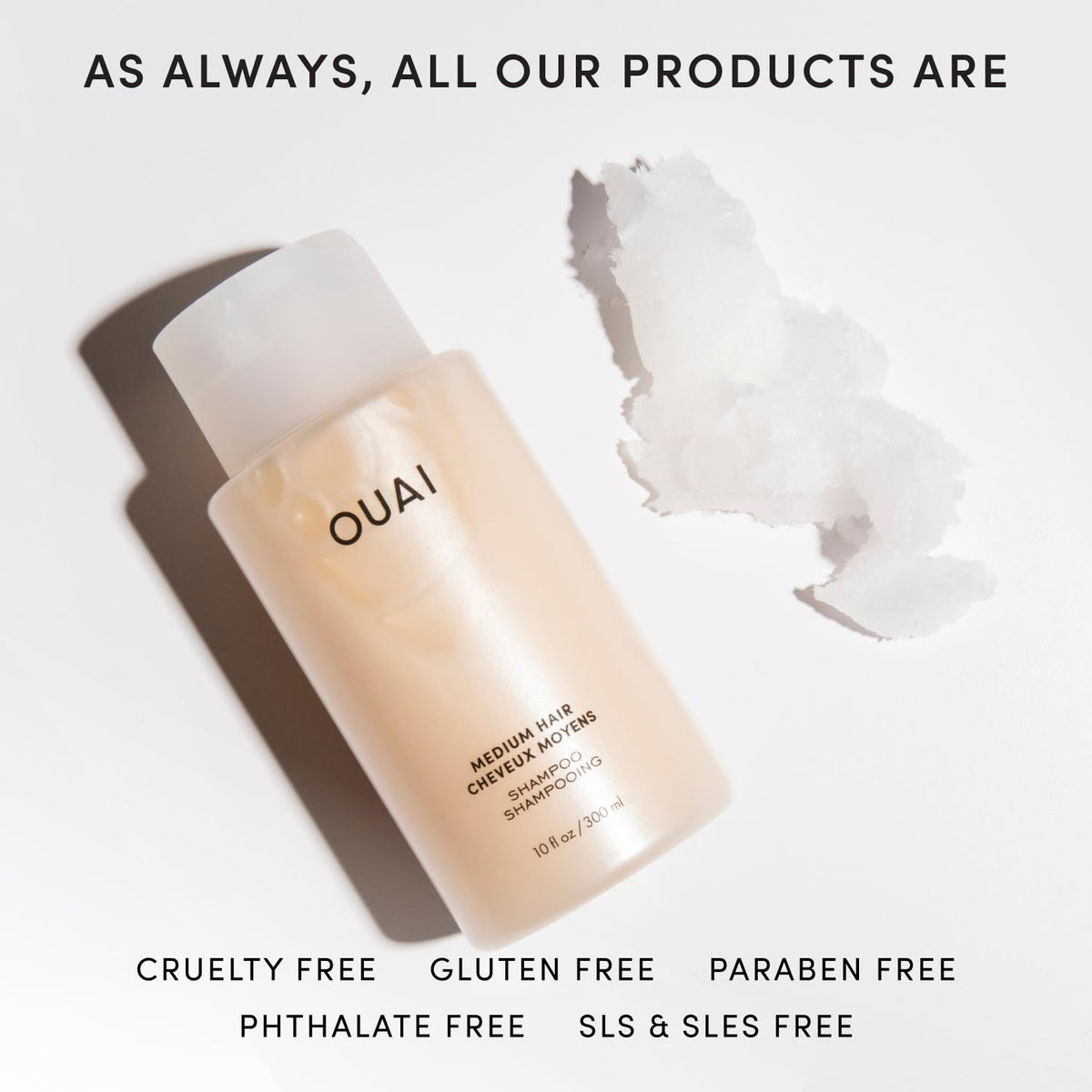 Side-by-side hair before and after using OUAI showing increased shine benefit
