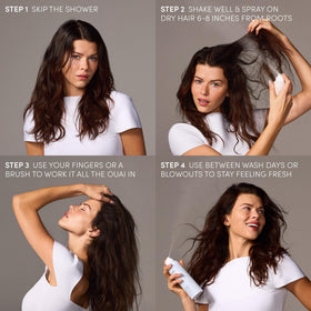 OUAI applying spray to roots showing instant volume and lift benefit