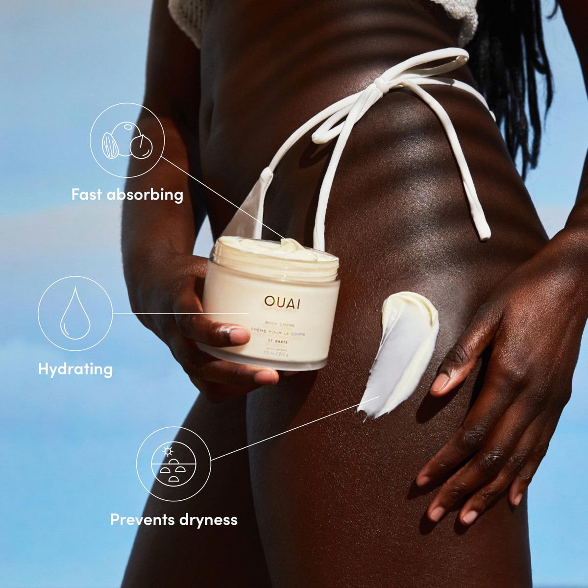 OUAI St. Barts whipped body cream texture close-up displaying rich, airy hydration
