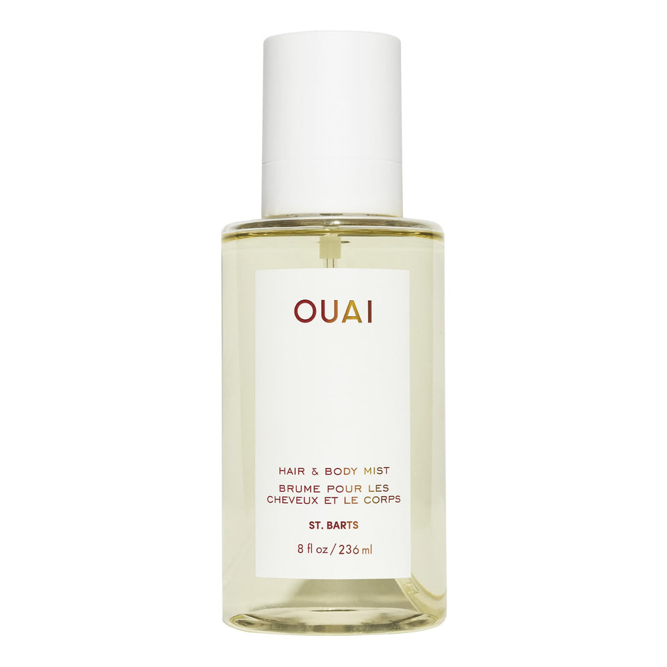 OUAI front bottle view showing St. Barts mist and portable design benefit