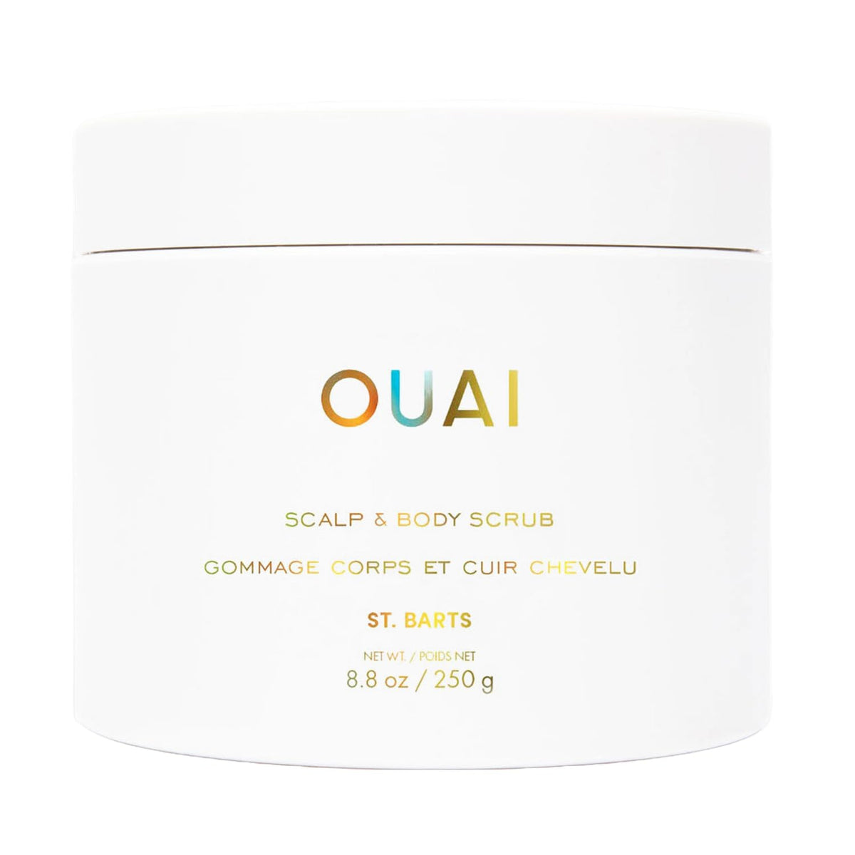 OUAI jar front view showing St. Barts label and size, highlights dual-use