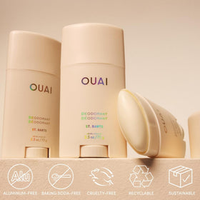 OUAI product surrounded by shea butter and coconut illustrating skin-softening benefit