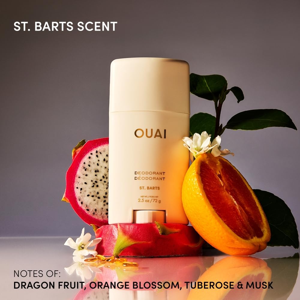 OUAI close-up of deodorant stick texture showing smooth clear application benefit