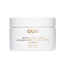 OUAI travel tub front view showing St. Barts label and compact size benefit