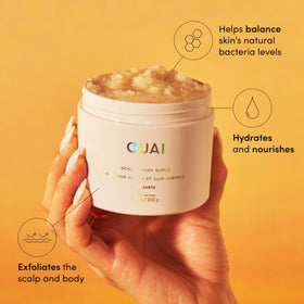 OUAI close-up of sugar scrub texture showing exfoliant grit and creaminess