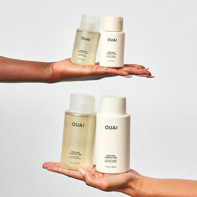 OUAI conditioner texture swatch showing lightweight creamy consistency for volume