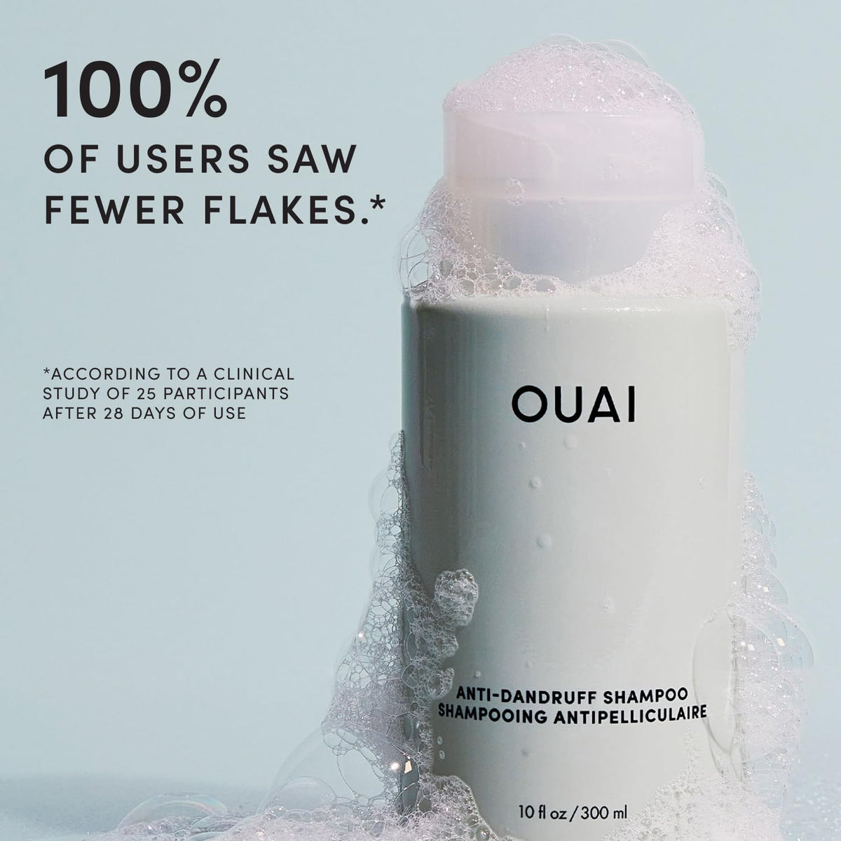 OUAI shampoo foam texture closeup demonstrating gentle lather