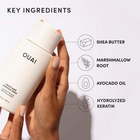 OUAI hair before and after image showing reduced frizz and strength