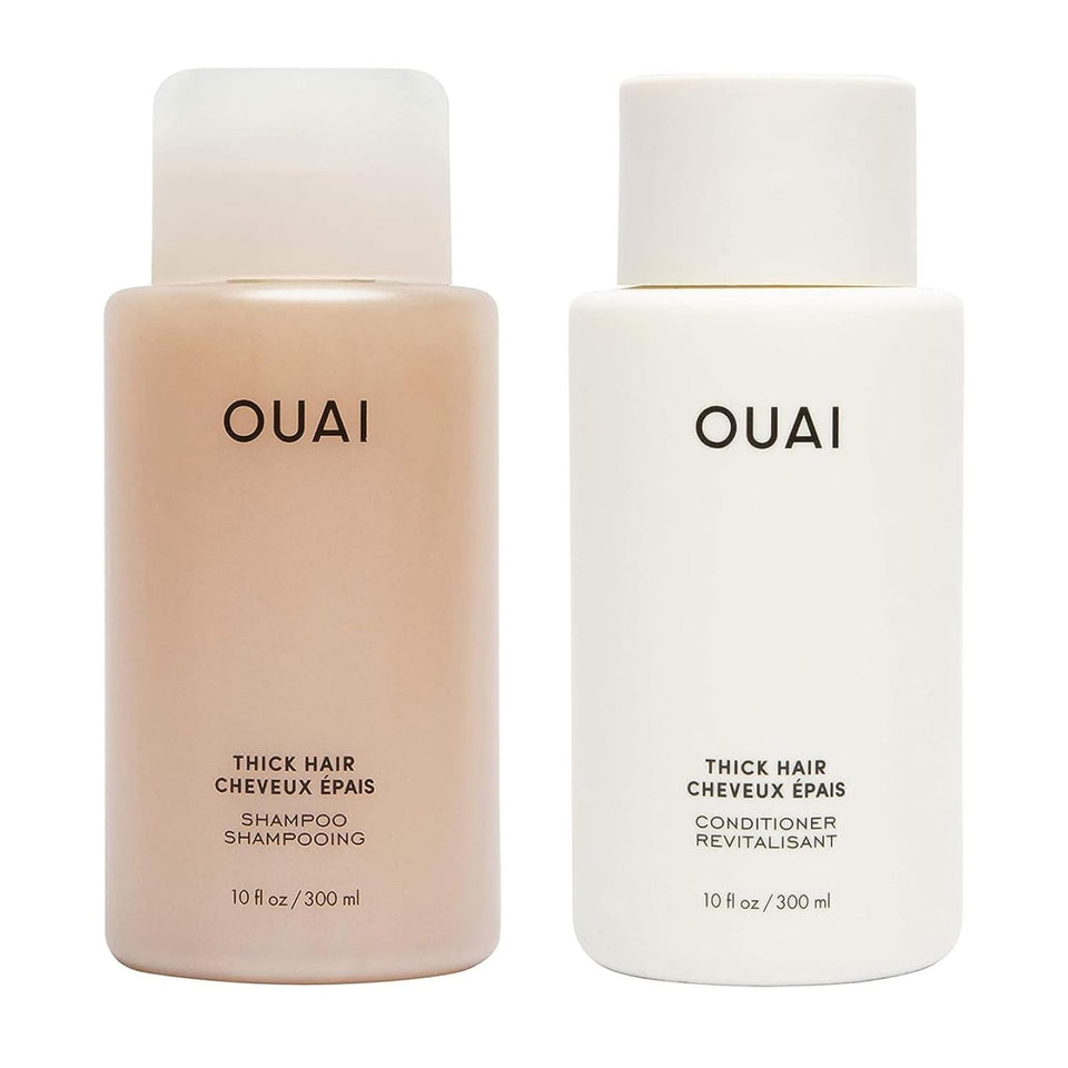 OUAI front packaging showing shampoo and conditioner, highlighting salon-quality hydration