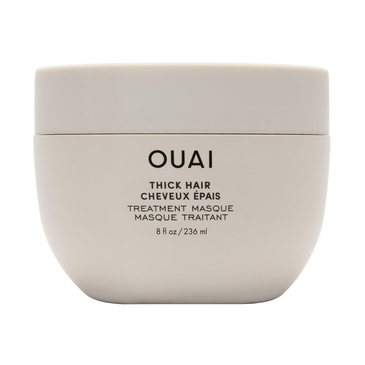 OUAI front packaging of thick hair mask showing jar and label for easy identification