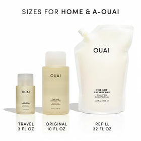 OUAI travel kit with shampoo and conditioner illustrating on-the-go volumizing system