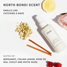 OUAI travel size tucked inside a toiletry bag for on-the-go heat protection