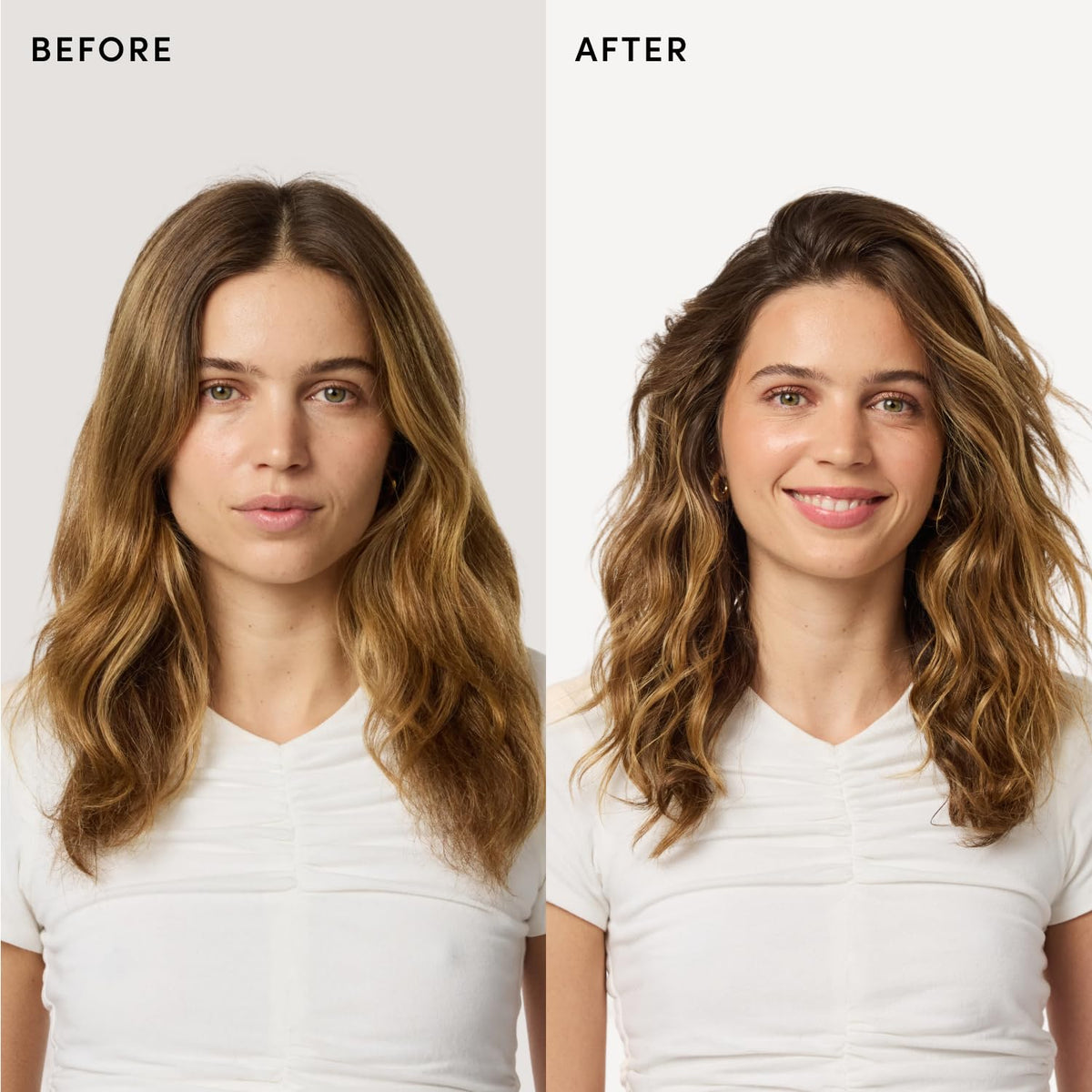 OUAI misting into hair demonstrates instant texture and added volume benefit