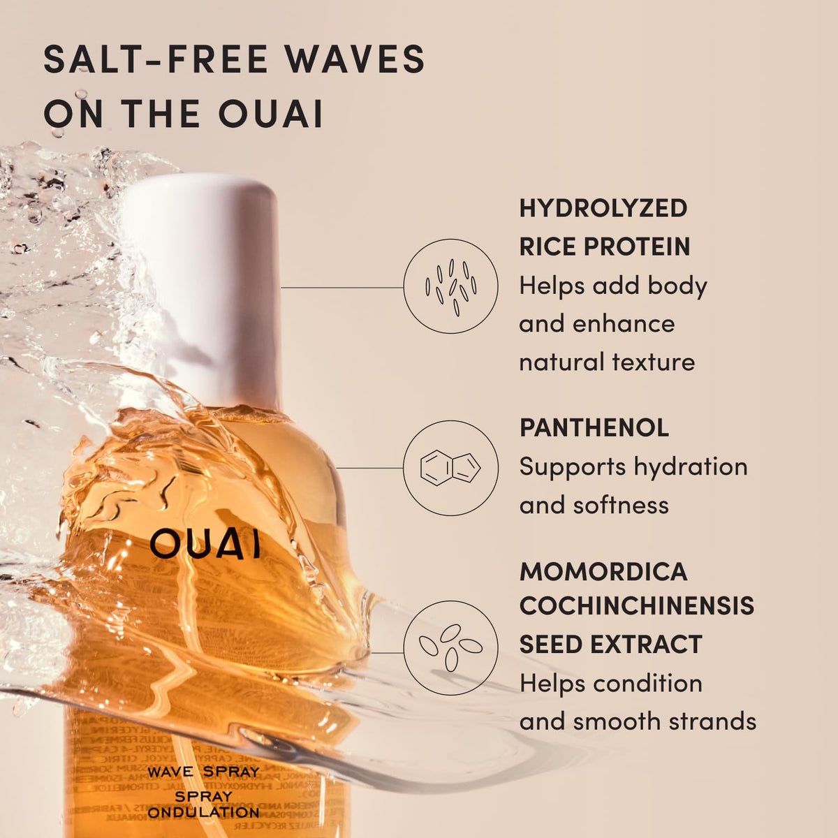 OUAI bottle inside travel pouch shows portability and on-the-go convenience benefit