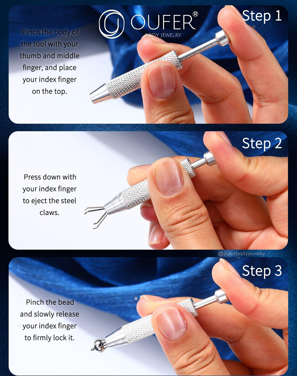 OUFER tool gripping a nose stud showing controlled removal and reduced drops