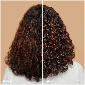 Applying Ouidad gel to damp curls demonstrating easy distribution and definition