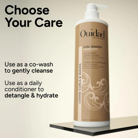 Ouidad being applied to wet curls to demonstrate gentle cleansing