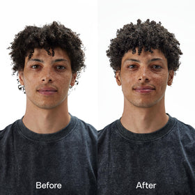 Ouidad before and after tight curls demonstrating reduced frizz and softness