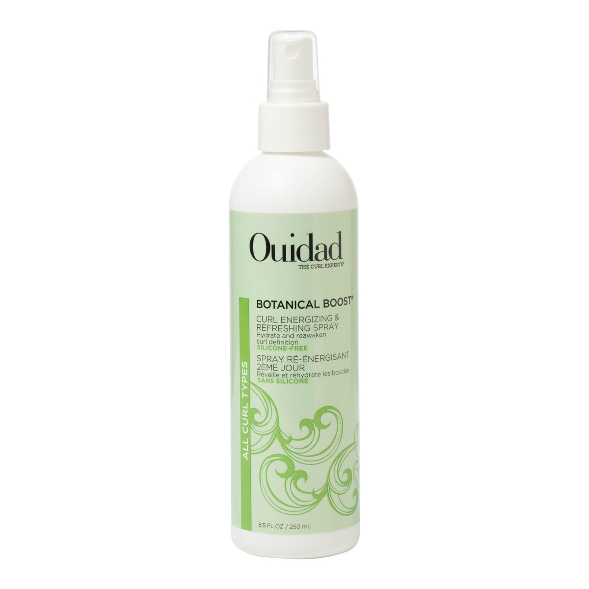 Ouidad front bottle view showing label and size benefits for curl maintenance