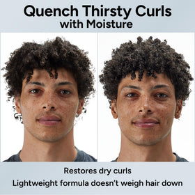 Close-up label detail of Ouidad Curl Quencher showing ingredient highlights and benefit