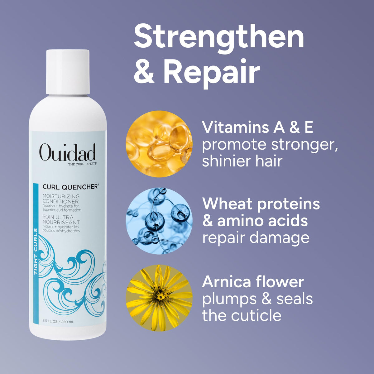 Creamy conditioner texture from Ouidad showing moisturizing slip for detangling