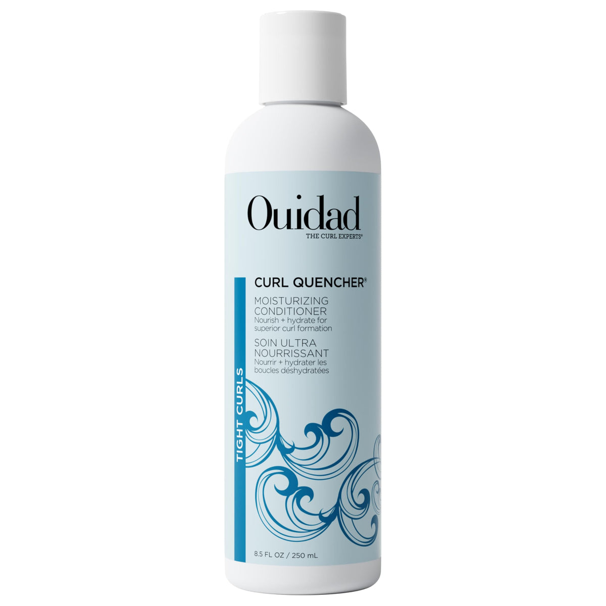 Ouidad front packaging showing Curl Quencher conditioner for defined curls