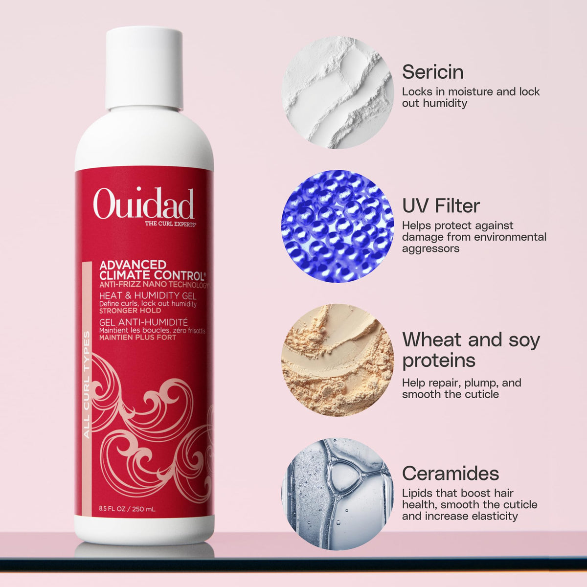 Ouidad gel texture closeup highlighting lightweight, nonsticky feel