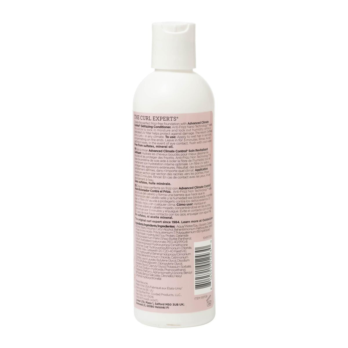 Ouidad bottle on bathroom shelf in lifestyle setting showing everyday use benefit