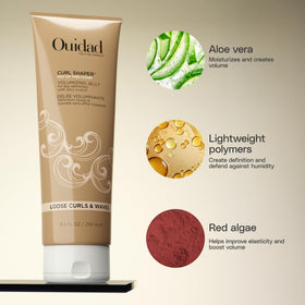 Ouidad applied to damp hair by hands for defined, airy curls