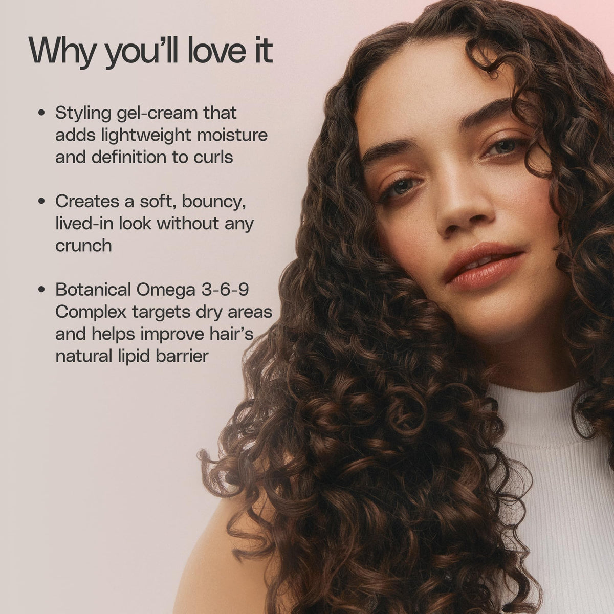Ouidad product used while diffusing curly hair for defined, bouncy results