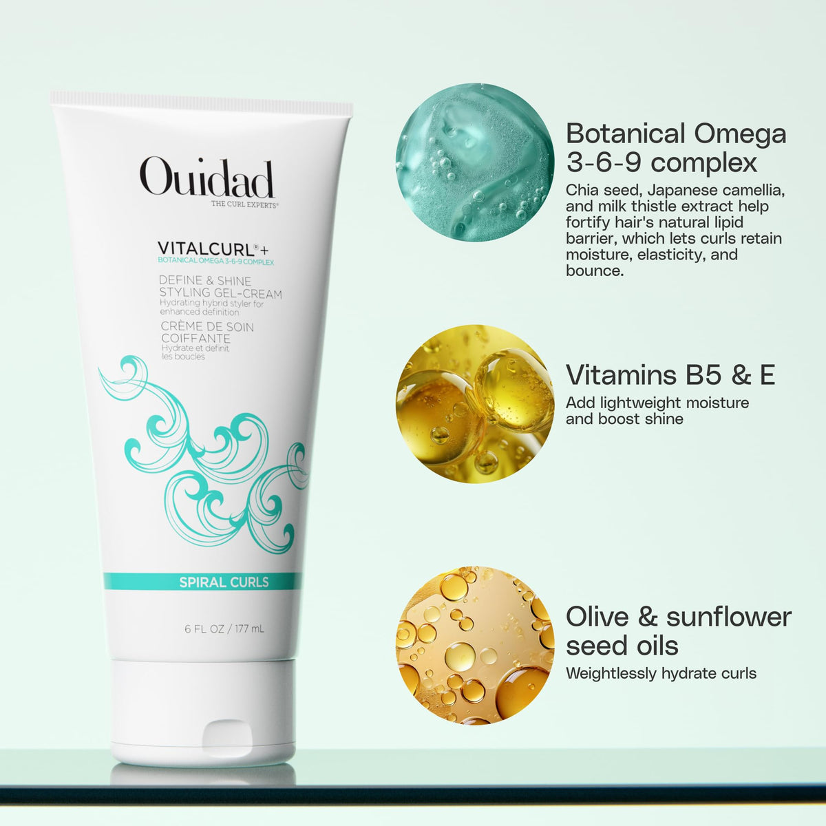 Ouidad texture close-up of gel-cream showing lightweight consistency and spreadability