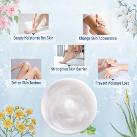 OUKEYA being applied to heel to soften rough skin and improve comfort