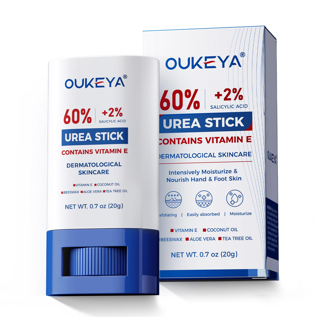 OUKEYA front packaging showing stick and compact travel benefit