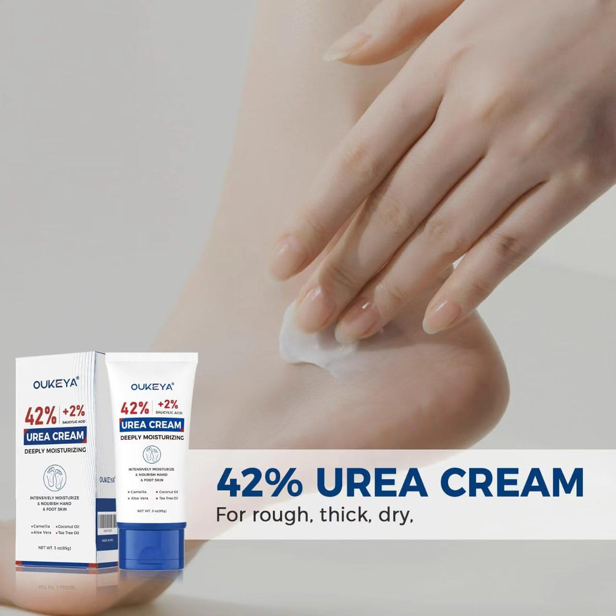 OUKEYA cream texture close-up highlighting rich, fast-absorbing formula benefit