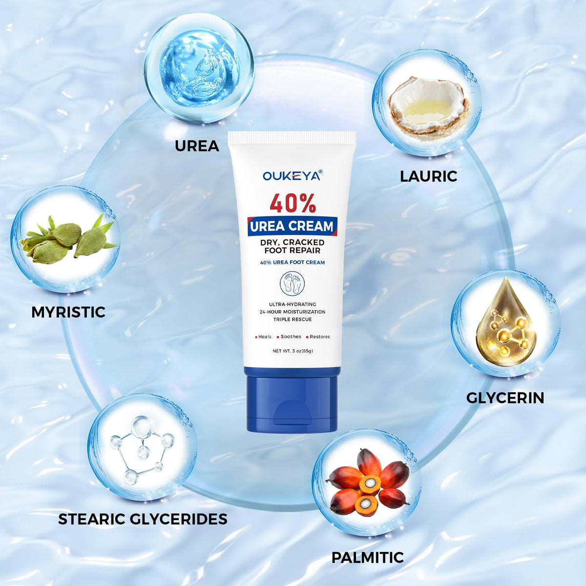 OUKEYA close-up cream texture showing smooth, non-greasy feel for quick absorption