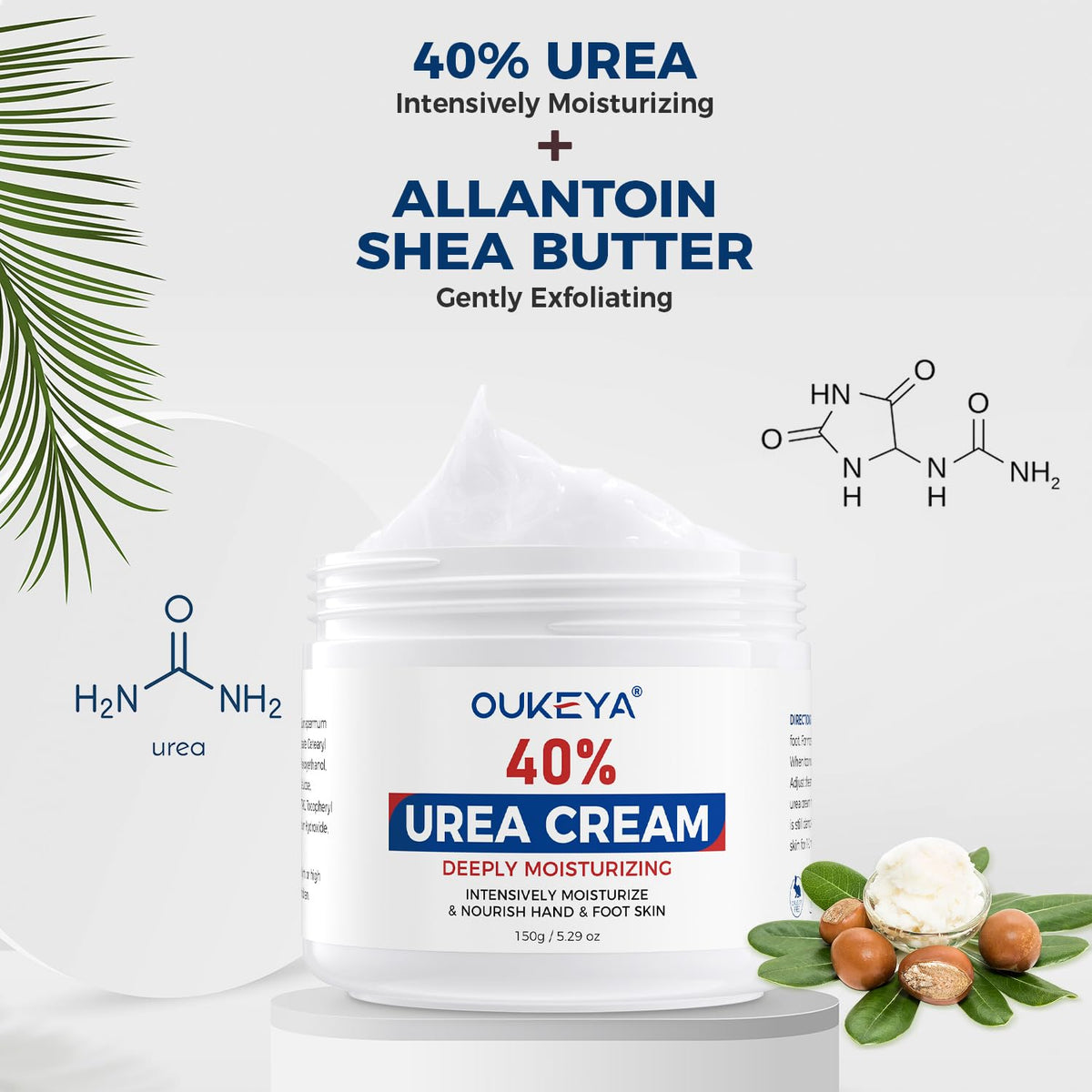 OUKEYA ingredient label close-up showing urea and nourishing actives