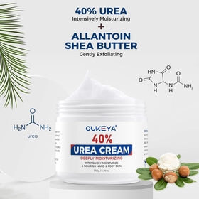 OUKEYA ingredient label close-up showing urea and nourishing actives