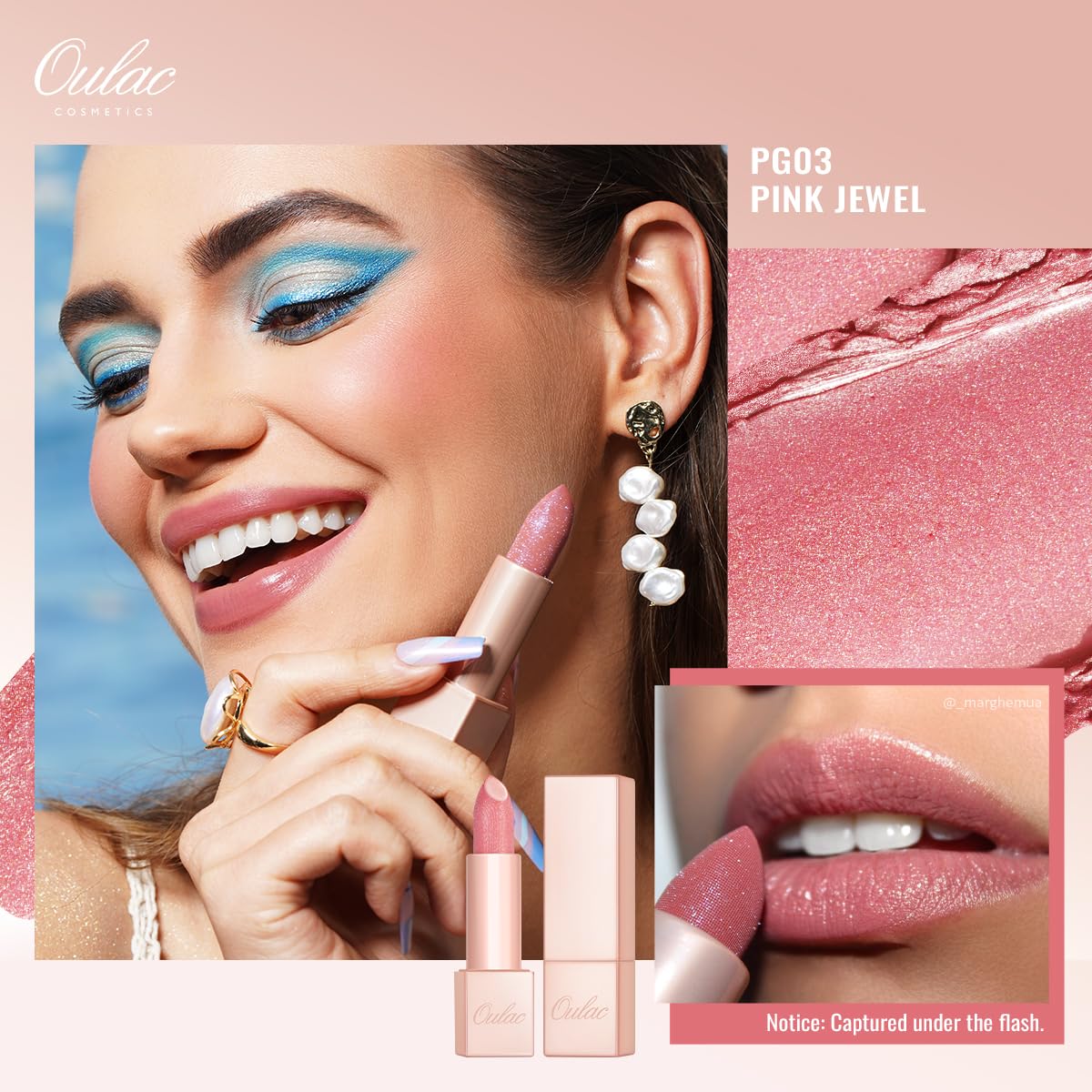 Oulac lipstick bullet close-up highlighting smooth texture and shimmer finish