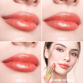 Oulac coral pink applied on model in daylight for natural coral-pink glow