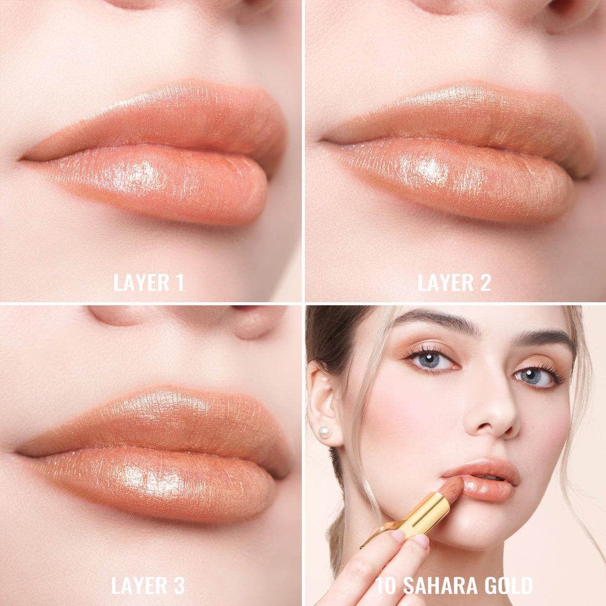 Oulac on lips layered for bold metallic chrome impact and shine