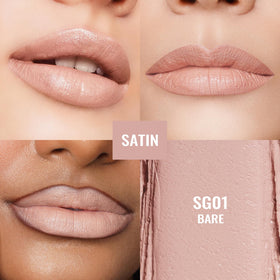 Oulac lipstick application on lips showing full-coverage pale nude result