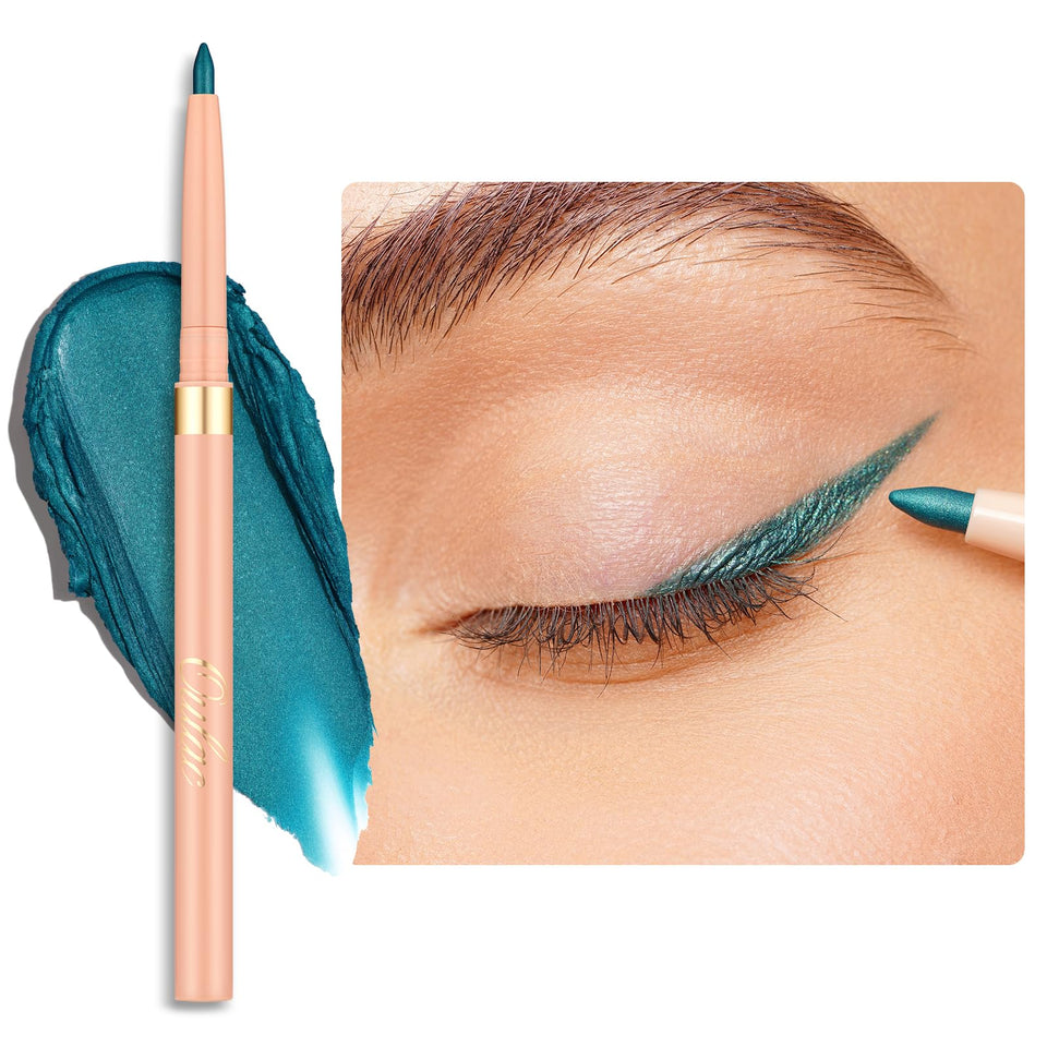 Oulac front packaging of the teal eyeliner showing product and shade