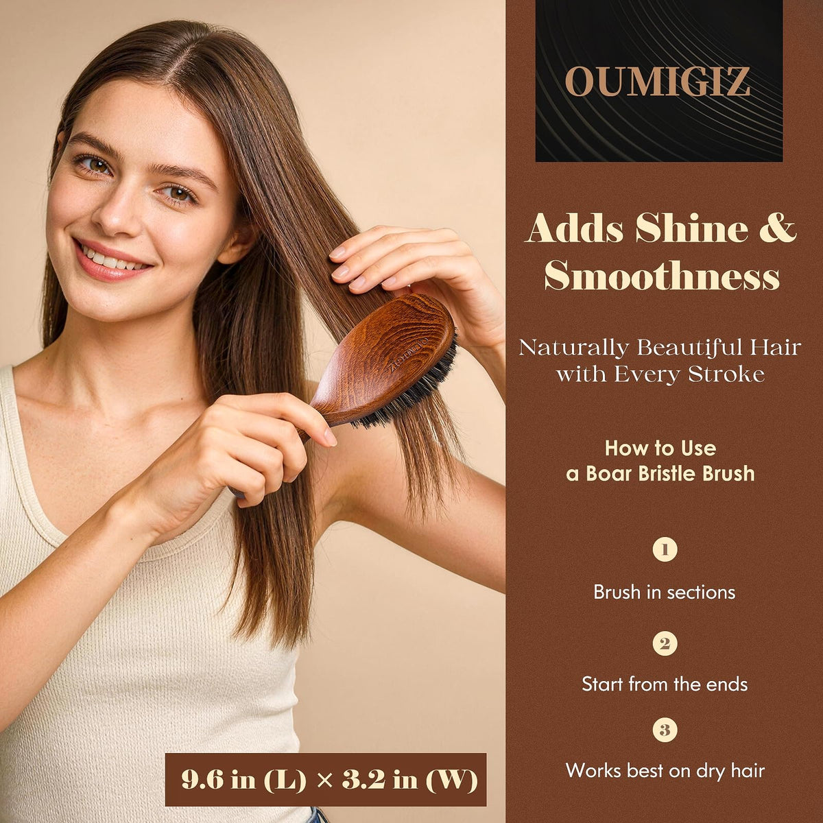 Oumigiz brush in hand to show scale and ergonomic grip benefit