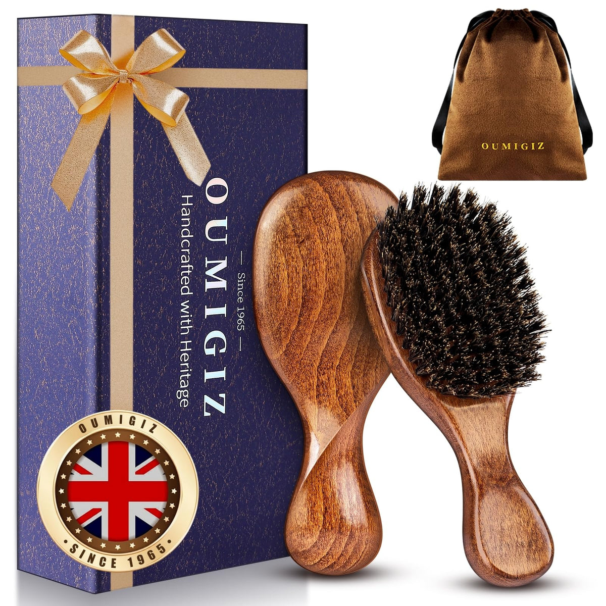 Oumigiz front view wooden hairbrush showing compact shape and elegant design for easy styling