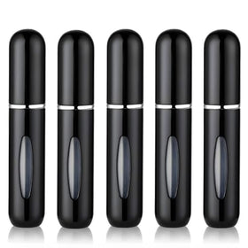 OUMOR front view of five travel bottles highlighting portability and style