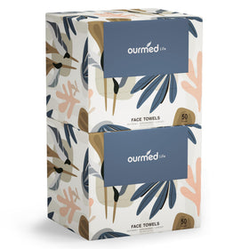 ourmed life front packaging showing 100-count biodegradable towels and benefits