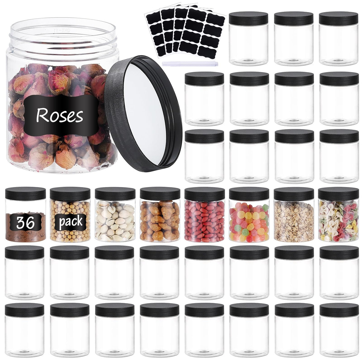 OUSHINAN front pack of 36 clear jars showing value and organization benefits