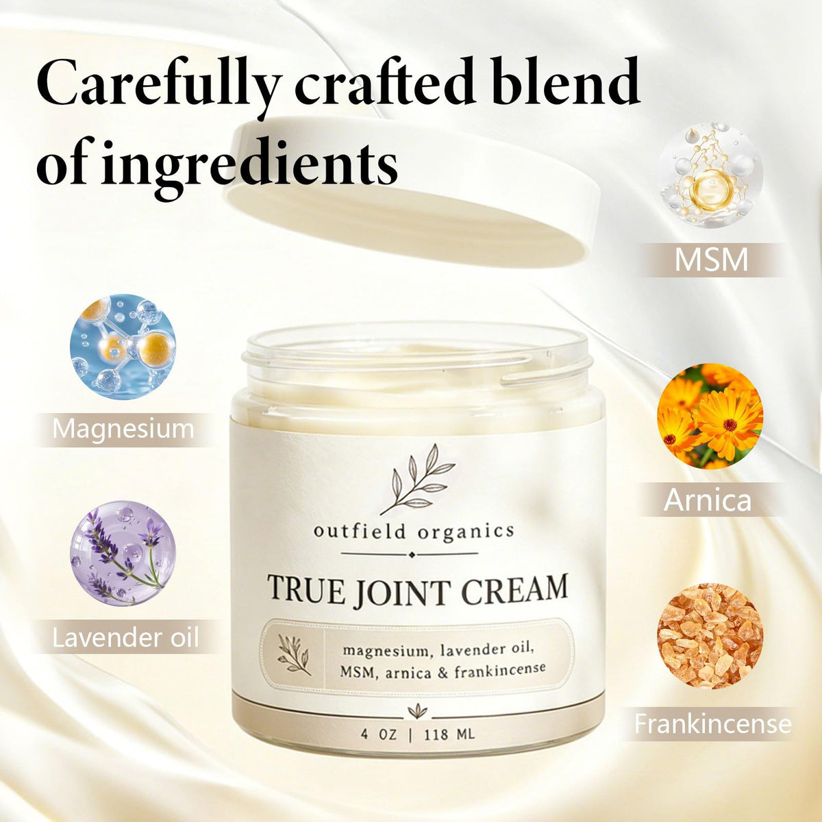 Outfield Organics cream close-up spread on skin showing smooth glide benefit