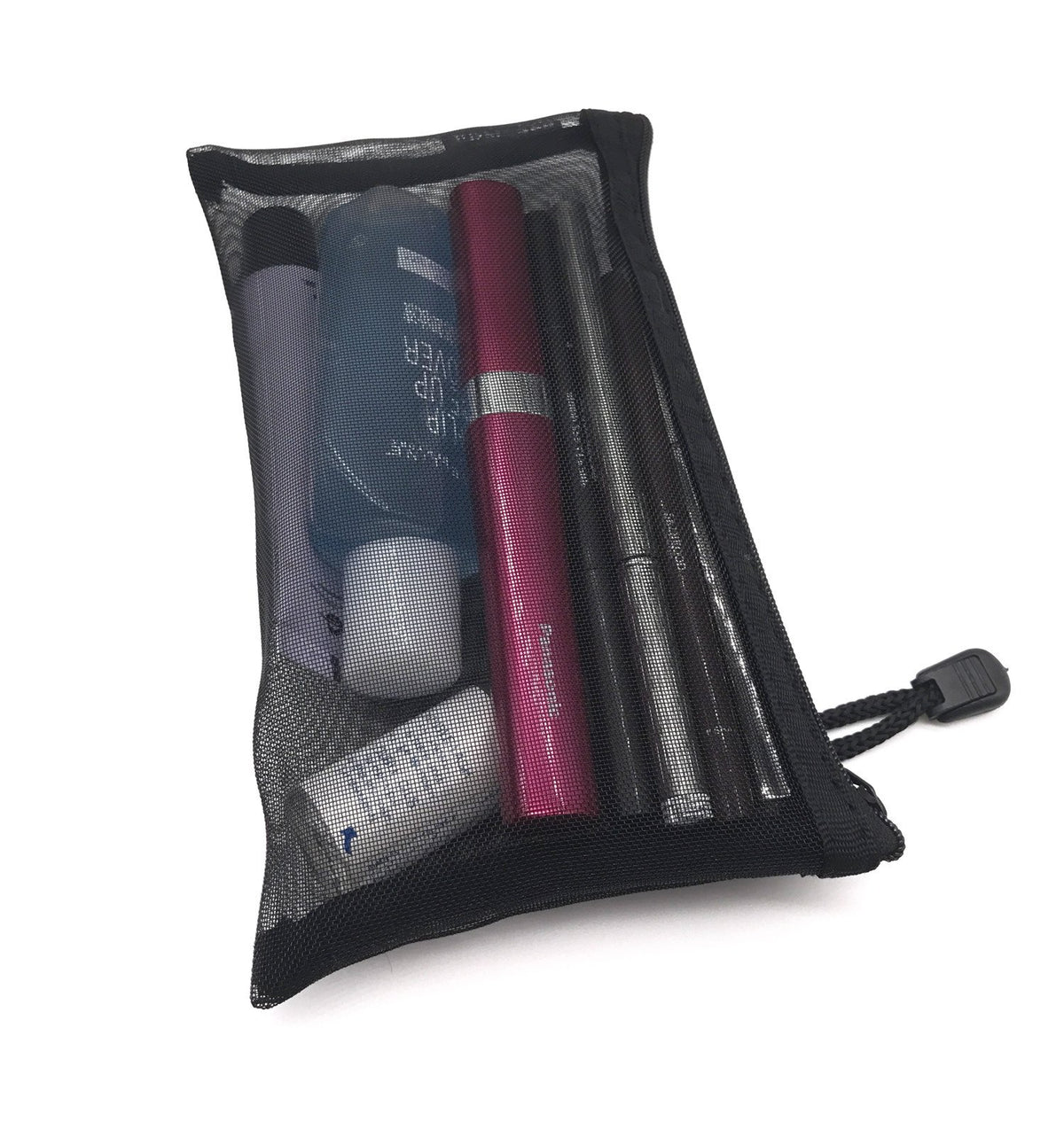 Outman pouch filled with lipstick brushes and compact showing quick makeup organization